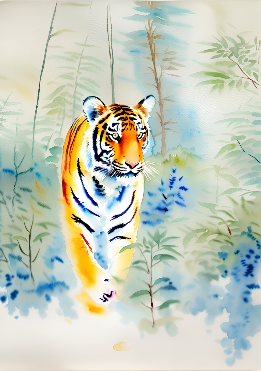 tiger watercolor painting made from a photo with PortraitArt App