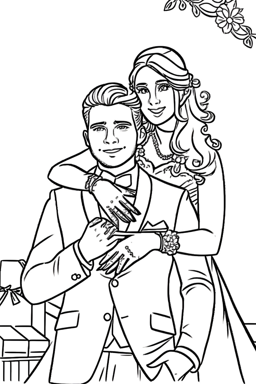 Photo to art example: a coloring page made from a wedding photo