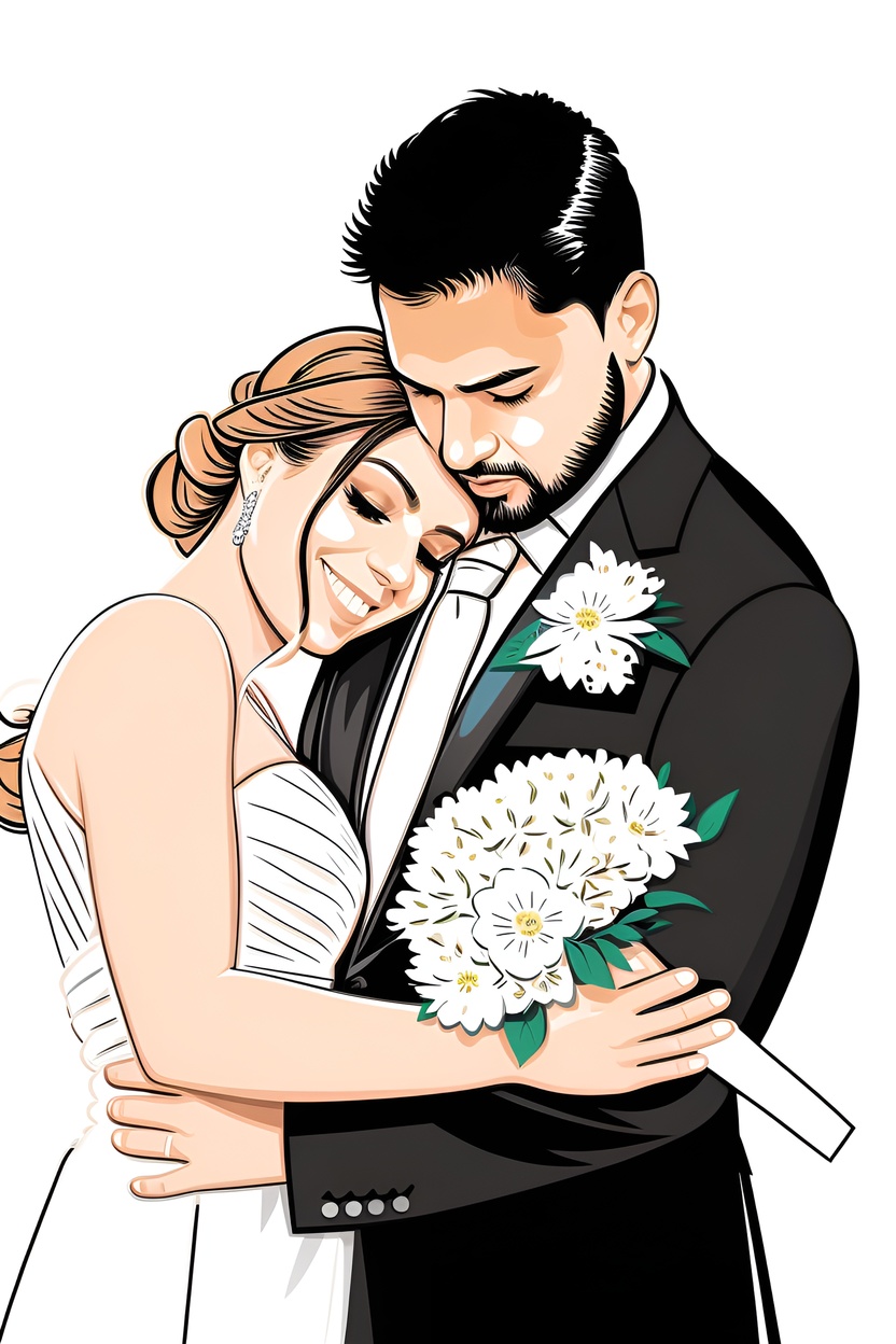 turns wedding photo into vector art (illustration)