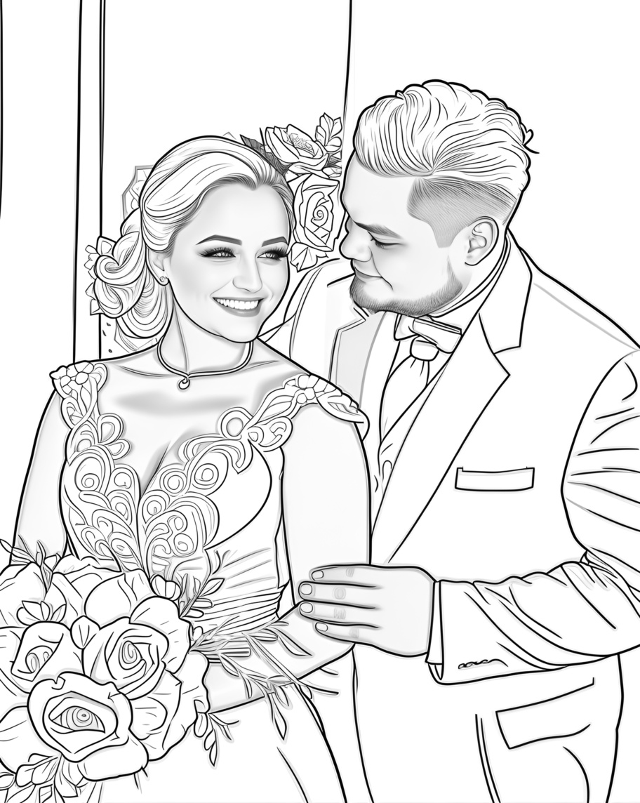 line sketch drawing of wedding, created from a reference photo with generative AI similar as midjourney