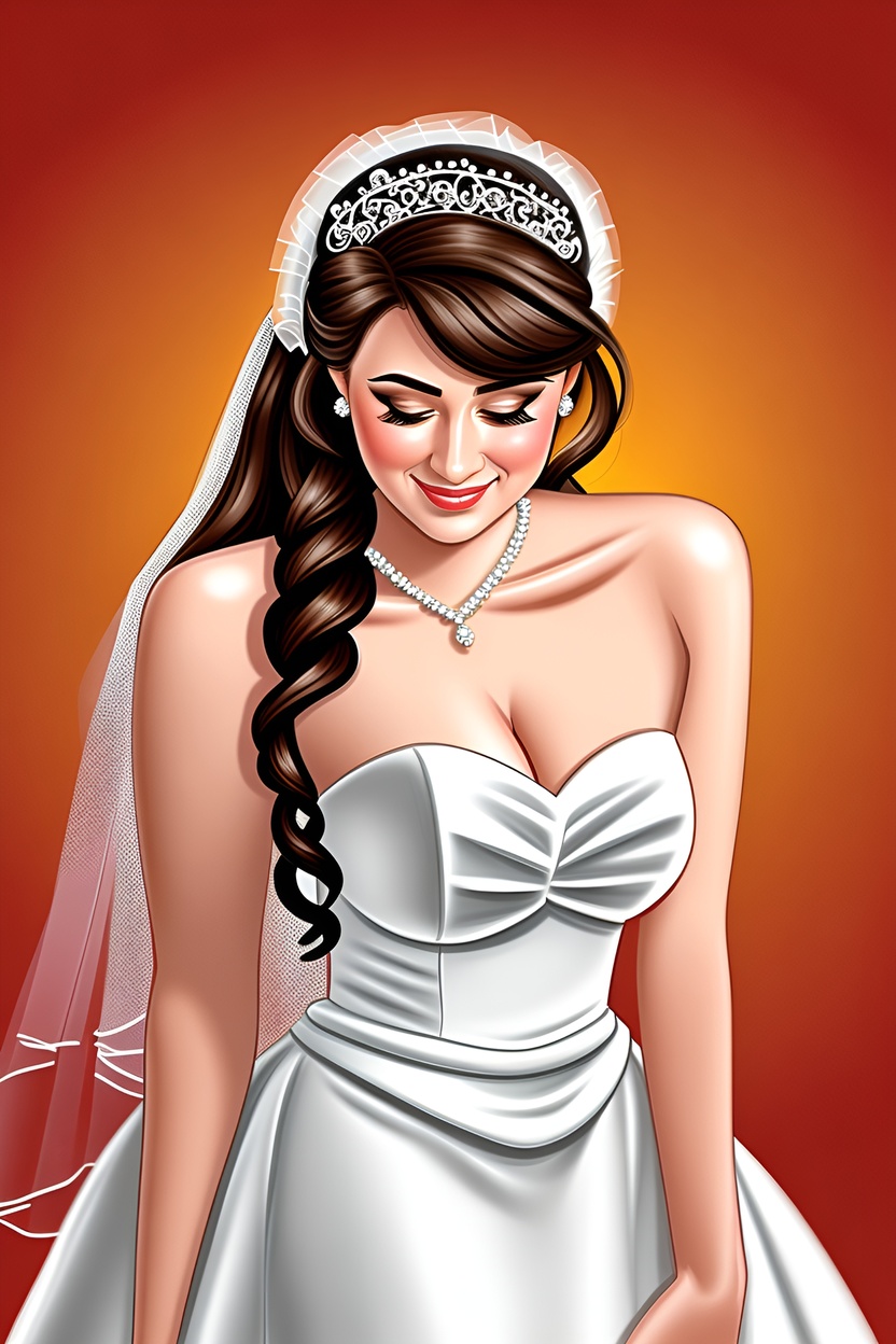 Caricature of a bride in wedding dress, created from a reference photo by generative AI similar as MidJourney and ChatGPT