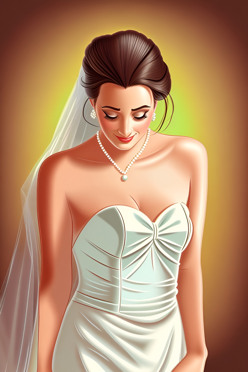 cartoon drawing of a bride in wedding dress, created from a reference photo by generative AI similar as MidJourney and ChatGPT