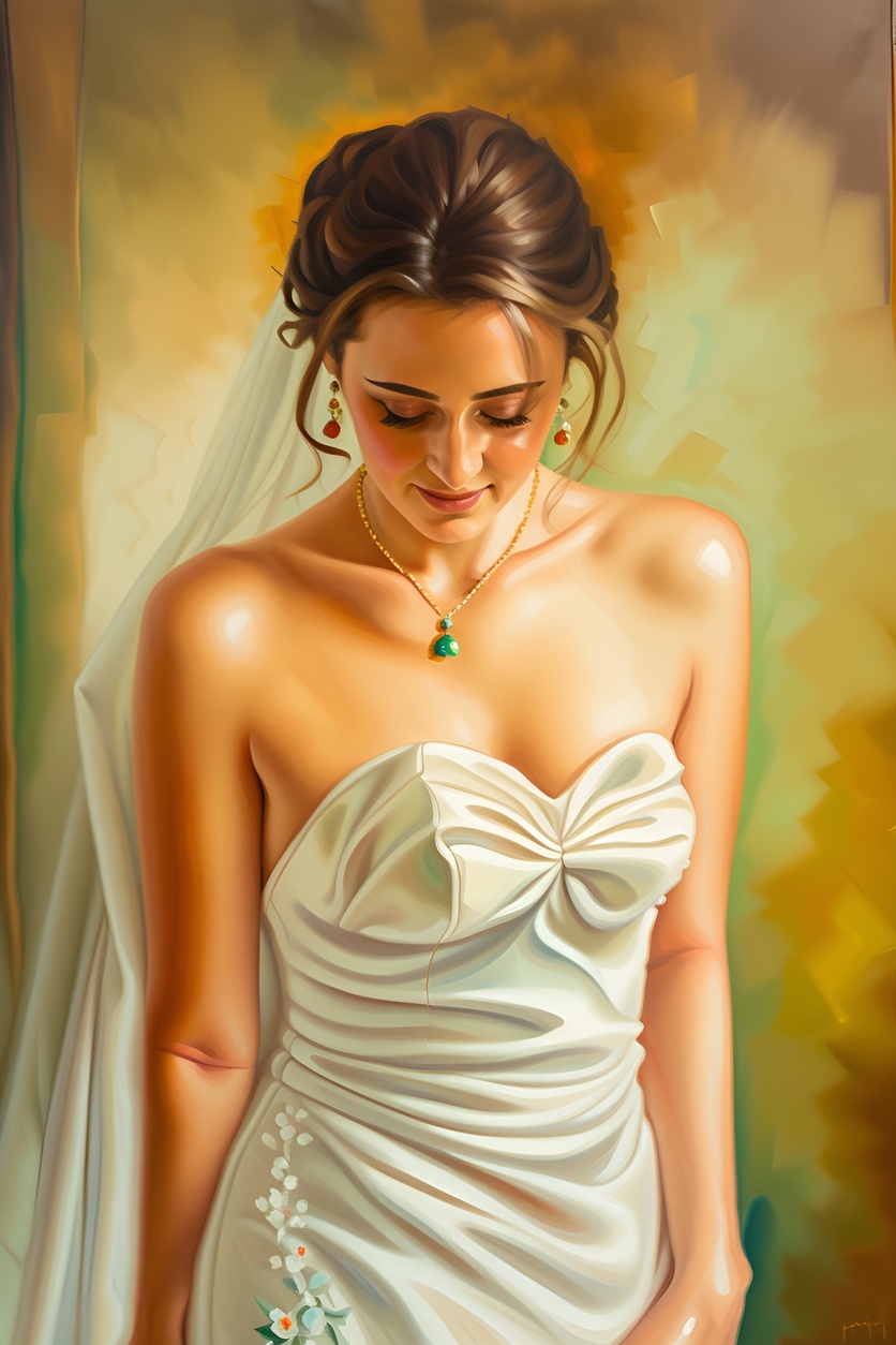 A oil painting made for a wedding from a reference photo, created by generative AI similar as midjourney and ChatGPT